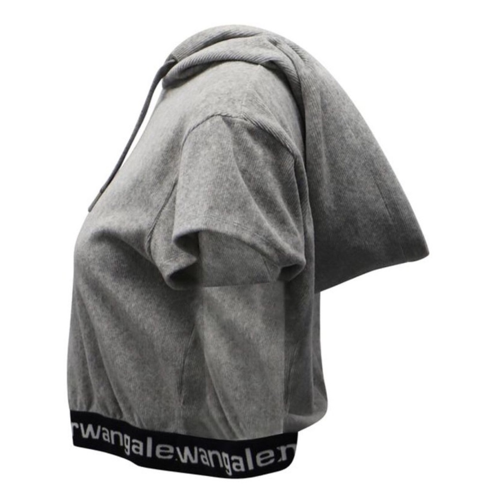 Alexander Wang Cropped Short Sleeve Hoodie in Grey Cotton EUC - Picture 2 of 11